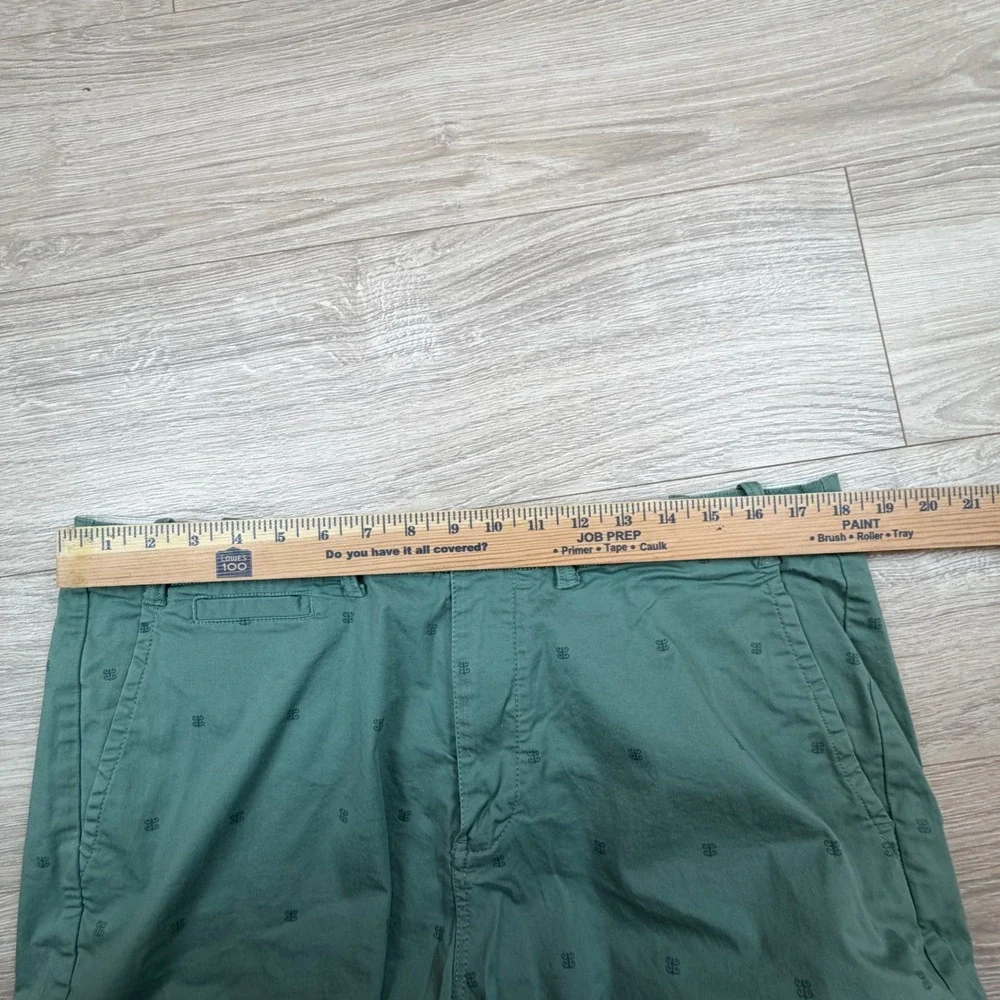 Reyn Spooner Men Green Herringbone Tapa Logo‎ Embroidered Chino Shorts Size 36